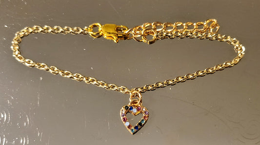 Dainty Crystal Heart Goldtone Bracelet