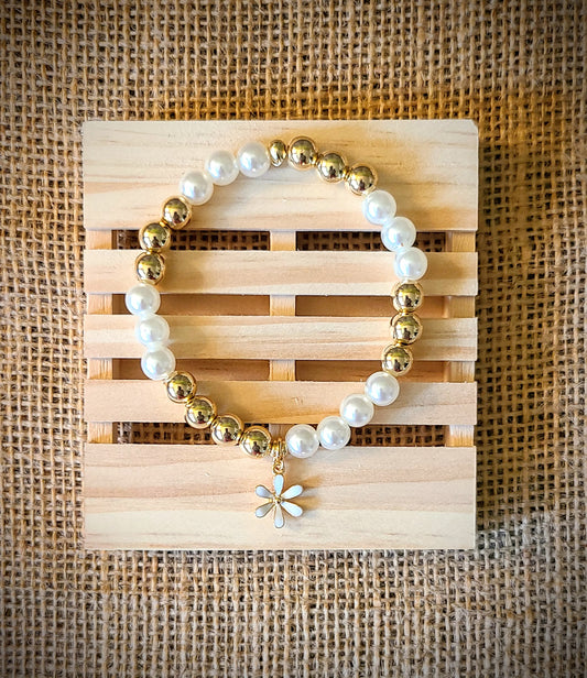 Simple Chic Bracelet White w/ Gold Accent Flower (Two Options)