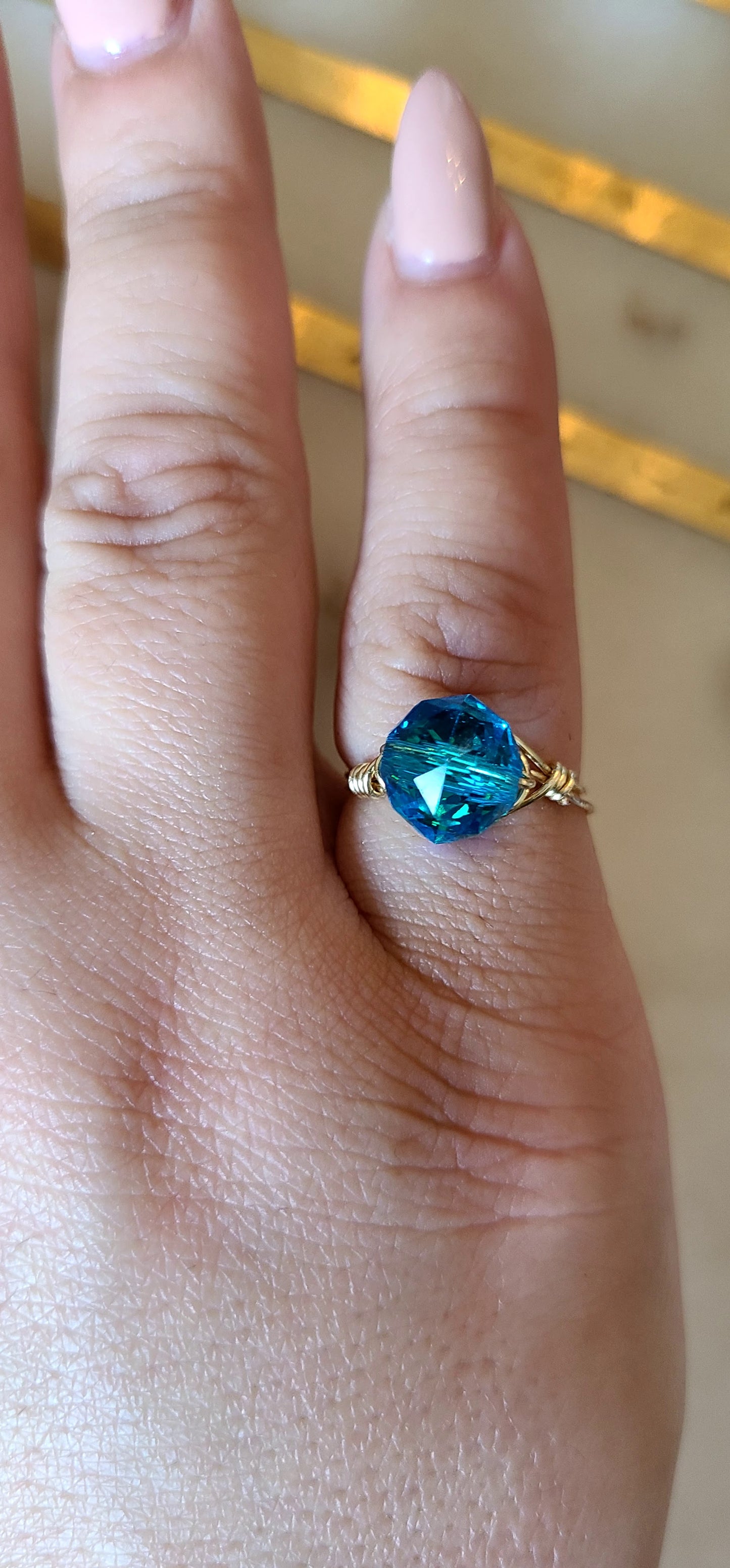 Avi Modern Ring Geometric Aqua Blue Crystal