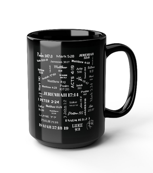 Healing Bible Verses Coffee Mug (Black), 15oz