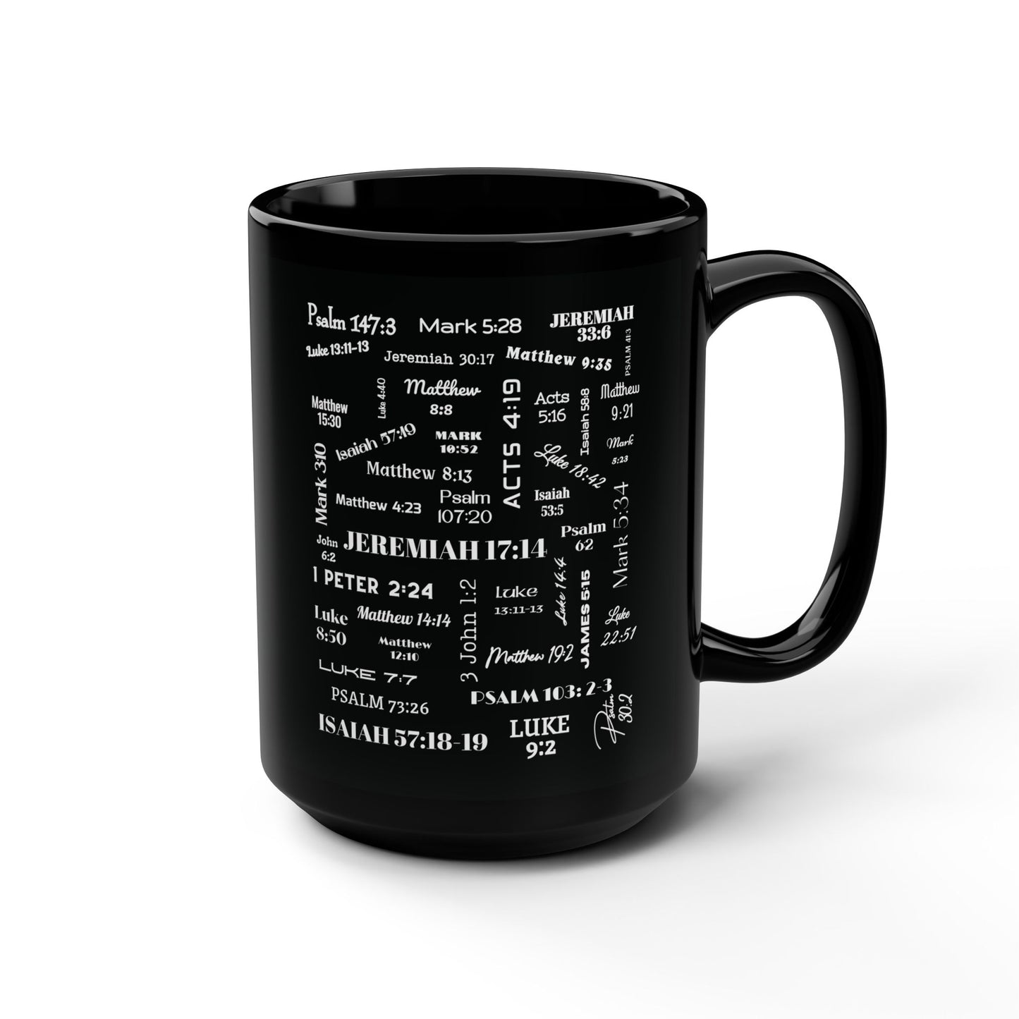 Healing Bible Verses Coffee Mug (Black), 15oz